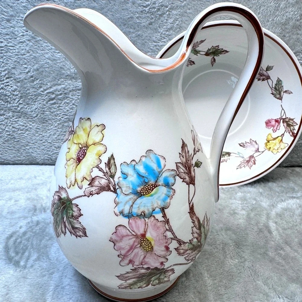 Vintage Japan Pitcher Bowl Set Floral Ceramic Mid Century‎ Cottage Botanical